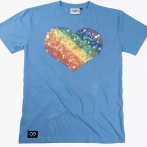 Queer Eye Blue Heart Sequin T Shirt New Size L